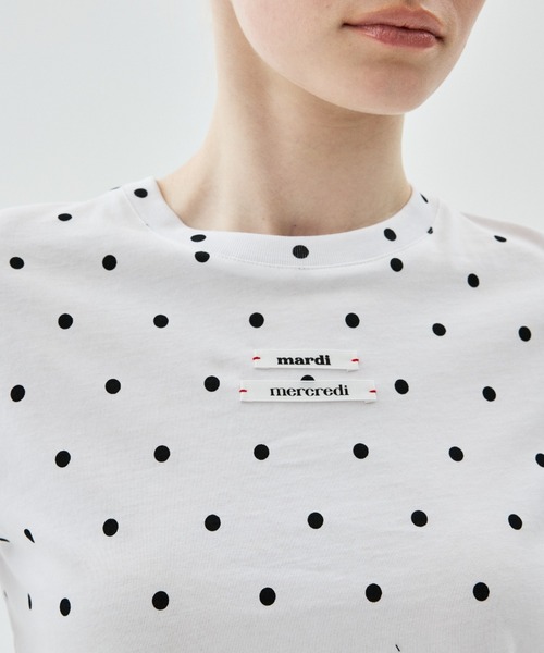 Mardi Mercredi(マルディメクルディ)の「SLIM TSHIRT DOT DOUBLE LABEL / スリム Tシャツ ドット ダブル ラベル(Tシャツ/カットソー・レディース・ホワイト・FREE)」の4枚目の写真