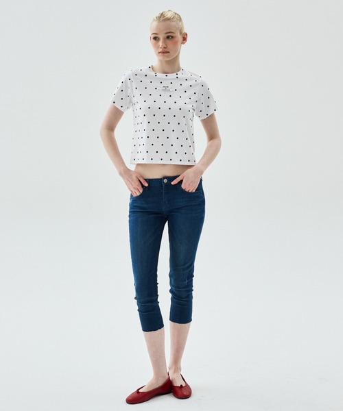 Mardi Mercredi(マルディメクルディ)の「SLIM TSHIRT DOT DOUBLE LABEL / スリム Tシャツ ドット ダブル ラベル(Tシャツ/カットソー・レディース・ホワイト・FREE)」の3枚目の写真