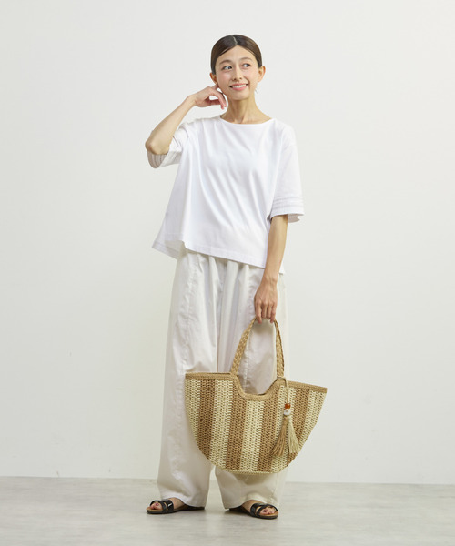 MELROSE claire(メルローズ クレール)の「【雑材ストーンタッセルストライプトート】(トートバッグ・レディース・グレイッシュベージュ/セージグリーン/ベージュ・FREE)」の5枚目の写真