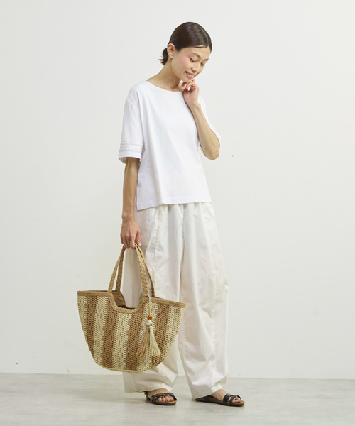 MELROSE claire(メルローズ クレール)の「【雑材ストーンタッセルストライプトート】(トートバッグ・レディース・グレイッシュベージュ/セージグリーン/ベージュ・FREE)」の6枚目の写真