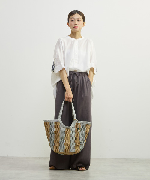 MELROSE claire(メルローズ クレール)の「【雑材ストーンタッセルストライプトート】(トートバッグ・レディース・グレイッシュベージュ/セージグリーン/ベージュ・FREE)」の8枚目の写真