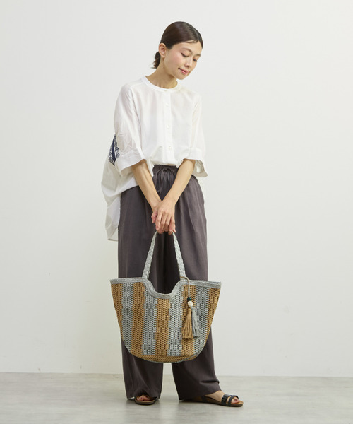 MELROSE claire(メルローズ クレール)の「【雑材ストーンタッセルストライプトート】(トートバッグ・レディース・グレイッシュベージュ/セージグリーン/ベージュ・FREE)」の9枚目の写真