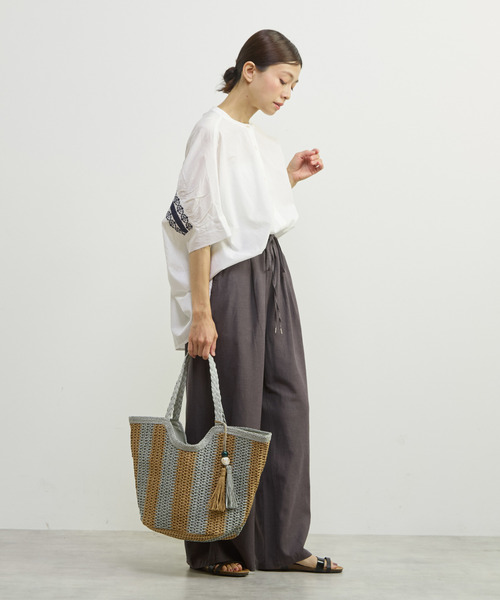 MELROSE claire(メルローズ クレール)の「【雑材ストーンタッセルストライプトート】(トートバッグ・レディース・グレイッシュベージュ/セージグリーン/ベージュ・FREE)」の10枚目の写真