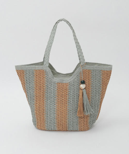 MELROSE claire(メルローズ クレール)の「【雑材ストーンタッセルストライプトート】(トートバッグ・レディース・グレイッシュベージュ/セージグリーン/ベージュ・FREE)」の11枚目の写真