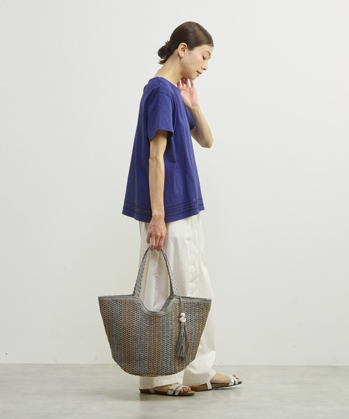 MELROSE claire(メルローズ クレール)の「【雑材ストーンタッセルストライプトート】(トートバッグ・レディース・グレイッシュベージュ/セージグリーン/ベージュ・FREE)」の21枚目の写真