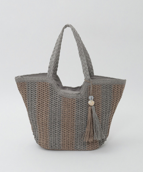MELROSE claire(メルローズ クレール)の「【雑材ストーンタッセルストライプトート】(トートバッグ・レディース・グレイッシュベージュ/セージグリーン/ベージュ・FREE)」の22枚目の写真