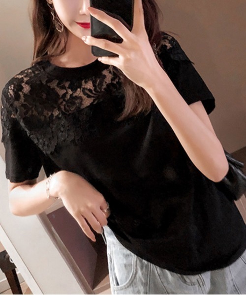 Jayro(ジャイロ)の「モチーフレース使いクルーネックTシャツ(Tシャツ/カットソー・レディース・ホワイト/ブラック・FREE)」の13枚目の写真