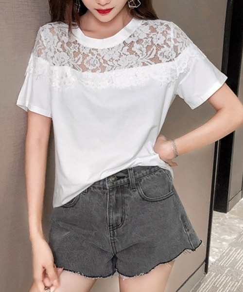 Jayro(ジャイロ)の「モチーフレース使いクルーネックTシャツ(Tシャツ/カットソー・レディース・ホワイト/ブラック・FREE)」の11枚目の写真