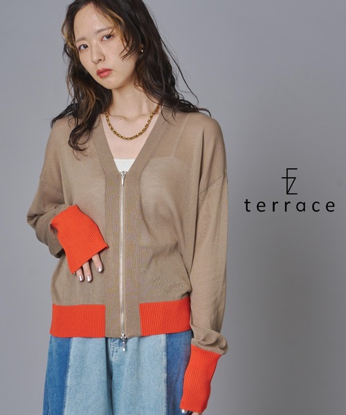 terrace(テラス)の「【接触冷感】バイカラーダブルジップニットカーディガン(カーディガン/ボレロ・レディース・ブラック/グレイッシュベージュ/チャコールグレー・FREE)」の3枚目の写真