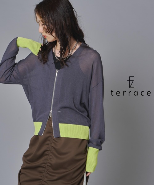 terrace(テラス)の「【接触冷感】バイカラーダブルジップニットカーディガン(カーディガン/ボレロ・レディース・ブラック/グレイッシュベージュ/チャコールグレー・FREE)」の2枚目の写真