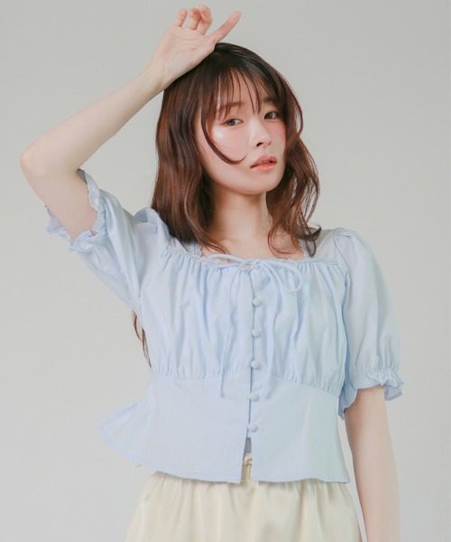 mic by Olu.(ミックバイオルドット)の「< ZOZOTOWN限定 >パフリボンブラウス(シャツ/ブラウス・レディース・ベビーピンク/ライトブルー/ホワイト・FREE)」の3枚目の写真