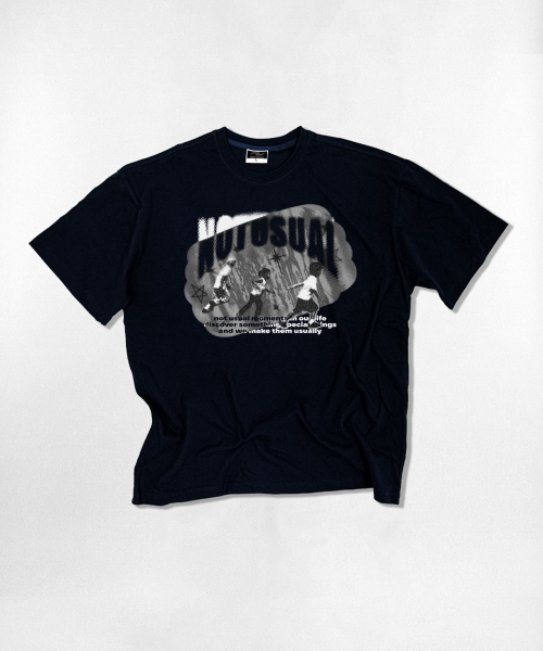 NOTUSUAL(ノットユージュアル)の「NUSLユース オーバーサイズ 半袖Tシャツ 4カラー(Tシャツ/カットソー・レディース・ブラック/ネイビー/ライトグレー/ホワイト・LARGE/MEDIUM/X-LARGE/SMALL)」の5枚目の写真