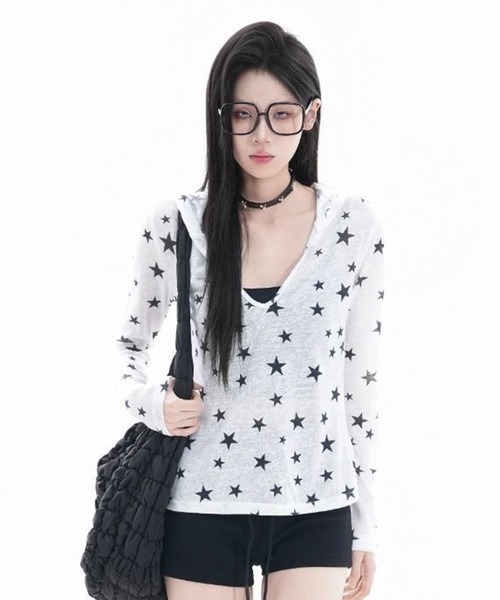 AsheKsha(アシクシャ)の「スター総柄フード付き薄手長袖トップス(Tシャツ/カットソー・レディース・ホワイト・M)」の20枚目の写真