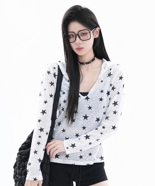AsheKsha(アシクシャ)の「スター総柄フード付き薄手長袖トップス(Tシャツ/カットソー・レディース・ホワイト・M)」の21枚目の写真