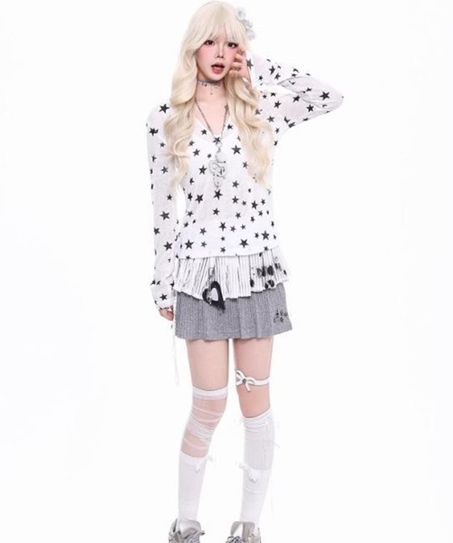 AsheKsha(アシクシャ)の「スター総柄フード付き薄手長袖トップス(Tシャツ/カットソー・レディース・ホワイト・M)」の3枚目の写真