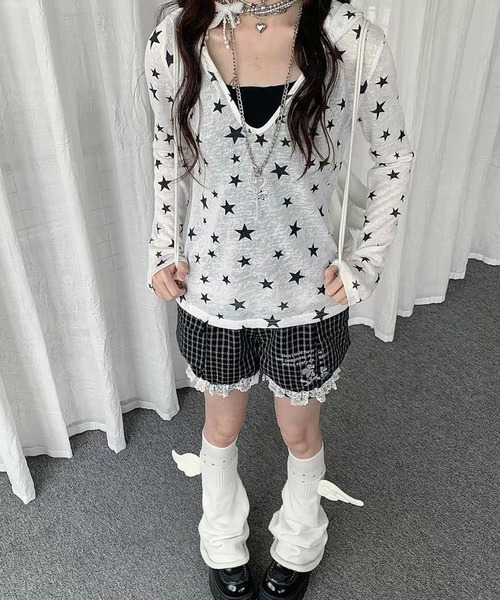 AsheKsha(アシクシャ)の「スター総柄フード付き薄手長袖トップス(Tシャツ/カットソー・レディース・ホワイト・M)」の14枚目の写真