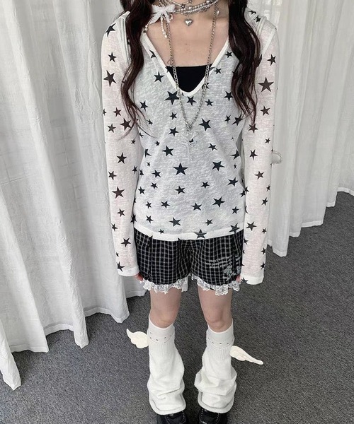 AsheKsha(アシクシャ)の「スター総柄フード付き薄手長袖トップス(Tシャツ/カットソー・レディース・ホワイト・M)」の16枚目の写真