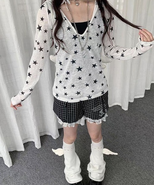 AsheKsha(アシクシャ)の「スター総柄フード付き薄手長袖トップス(Tシャツ/カットソー・レディース・ホワイト・M)」の17枚目の写真