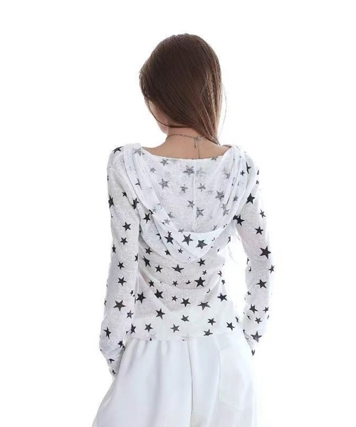 AsheKsha(アシクシャ)の「スター総柄フード付き薄手長袖トップス(Tシャツ/カットソー・レディース・ホワイト・M)」の18枚目の写真