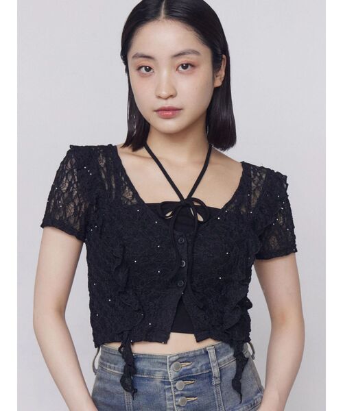 EMODA(エモダ)の「ラッフルカットツインセット(Tシャツ/カットソー・レディース・グレー/ホワイト/ブラック・FREE)」の3枚目の写真