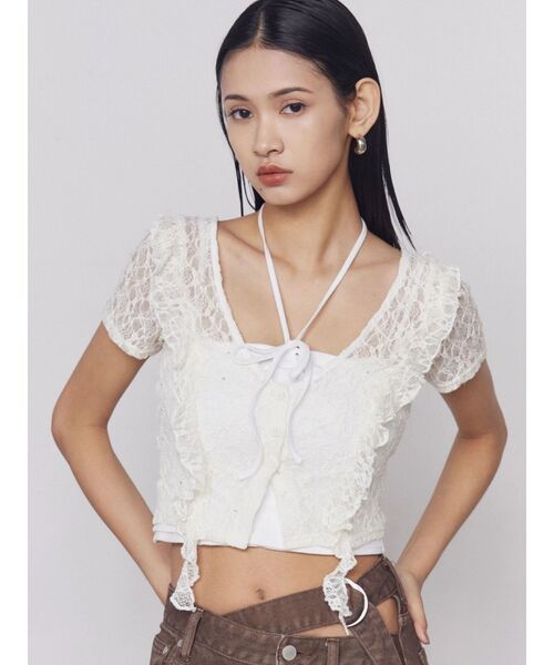 EMODA(エモダ)の「ラッフルカットツインセット(Tシャツ/カットソー・レディース・グレー/ホワイト/ブラック・FREE)」の4枚目の写真
