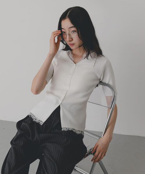 SENSE OF PLACE by URBAN RESEARCH(センスオブプレイスバイアーバンリサーチ)の「『洗濯可』レースレイヤードニットカーディガン(ニット/セーター・レディース・アイボリー/ブラック/グレー・ONE)」の22枚目の写真