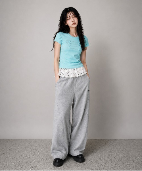 SPINNS(スピンズ)の「半袖Tシャツ/ナポレオンボタン/韓国ガーリー(Tシャツ/カットソー・レディース・ネイビー/ミント・ONESIZE)」の3枚目の写真