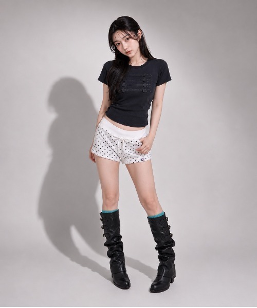 SPINNS(スピンズ)の「半袖Tシャツ/ナポレオンボタン/韓国ガーリー(Tシャツ/カットソー・レディース・ネイビー/ミント・ONESIZE)」の4枚目の写真