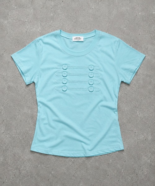 SPINNS(スピンズ)の「半袖Tシャツ/ナポレオンボタン/韓国ガーリー(Tシャツ/カットソー・レディース・ネイビー/ミント・ONESIZE)」の7枚目の写真