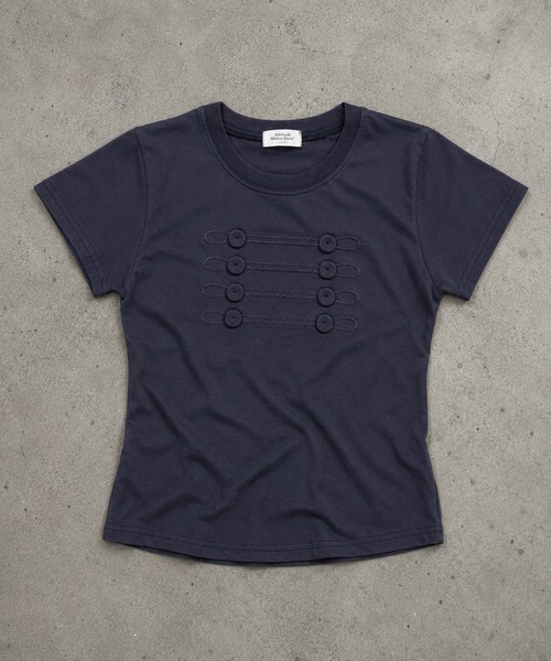 SPINNS(スピンズ)の「半袖Tシャツ/ナポレオンボタン/韓国ガーリー(Tシャツ/カットソー・レディース・ネイビー/ミント・ONESIZE)」の8枚目の写真
