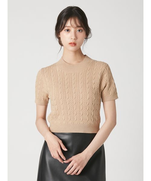 FRAY I.D(フレイアイディー)の「【ウォッシャブル】ハーフスリーブケーブルニットトップ(ニット/セーター・レディース・ベージュ/グレー/ホワイト/レッド・F)」の6枚目の写真
