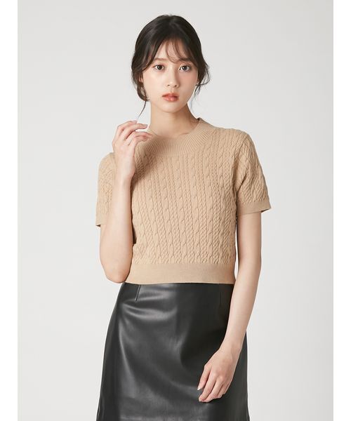 FRAY I.D(フレイアイディー)の「【ウォッシャブル】ハーフスリーブケーブルニットトップ(ニット/セーター・レディース・ベージュ/グレー/ホワイト/レッド・F)」の12枚目の写真