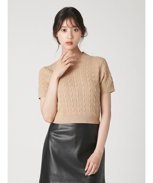 FRAY I.D(フレイアイディー)の「【ウォッシャブル】ハーフスリーブケーブルニットトップ(ニット/セーター・レディース・ベージュ/グレー/ホワイト/レッド・F)」の13枚目の写真