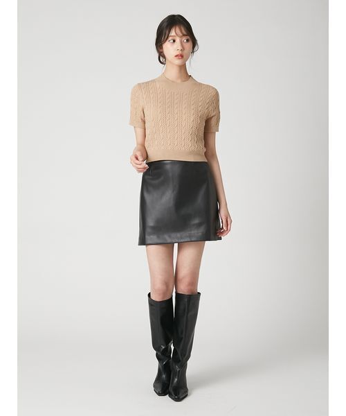 FRAY I.D(フレイアイディー)の「【ウォッシャブル】ハーフスリーブケーブルニットトップ(ニット/セーター・レディース・ベージュ/グレー/ホワイト/レッド・F)」の15枚目の写真