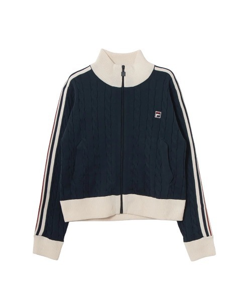 FILA（フィラ）の「CABLE KNIT TRACK TOP / ケーブルニット　トラックトップ（その他トップス・レディース・ネイビー/オフホワイト/ブラウン・L/XL/M）」の3枚目の写真