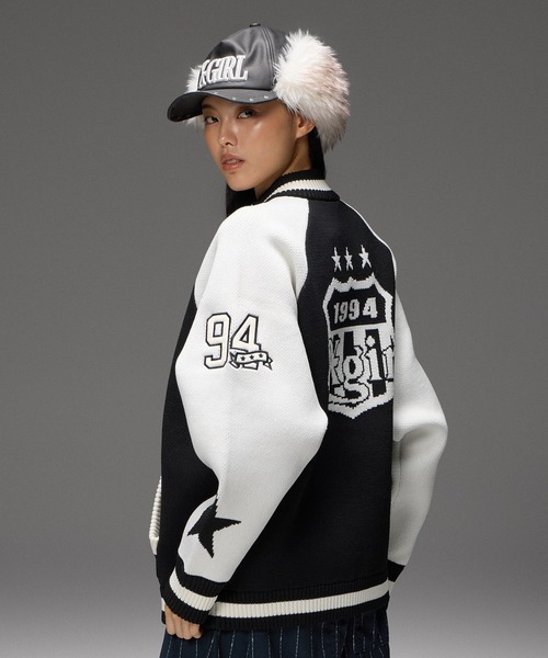 X-girl(エックスガール)の「PATCH AND JACQUARD STADIUM KNIT JACKET(ニット/セーター・レディース・ネイビー/ブラック・ONE SIZE)」の10枚目の写真