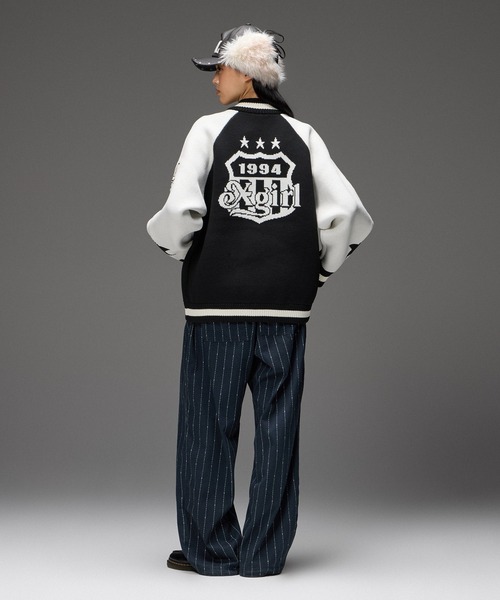 X-girl(エックスガール)の「PATCH AND JACQUARD STADIUM KNIT JACKET(ニット/セーター・レディース・ネイビー/ブラック・ONE SIZE)」の12枚目の写真