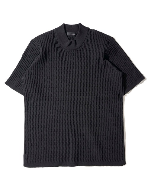 TETE HOMME(テットオム)の「ブリスタージャガードモックネックニット / ウォッシャブル / 半袖ニット(Tシャツ/カットソー・メンズ・ブラック・LARGE)」の1枚目の写真