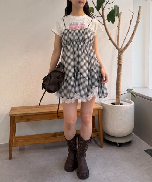 w closet(ダブルクローゼット)の「シアーチェックミニキャミOP(シャツ/ブラウス・レディース・ブラック/ブルー/ピンク・FREE)」の22枚目の写真