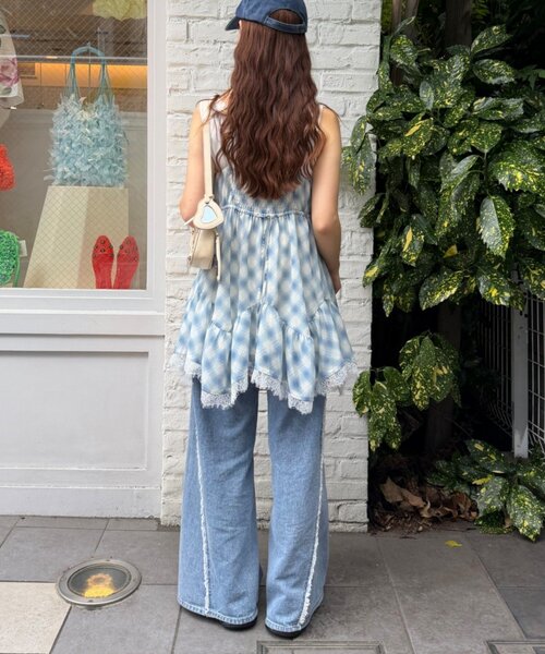 w closet(ダブルクローゼット)の「シアーチェックミニキャミOP(シャツ/ブラウス・レディース・ブラック/ブルー/ピンク・FREE)」の17枚目の写真