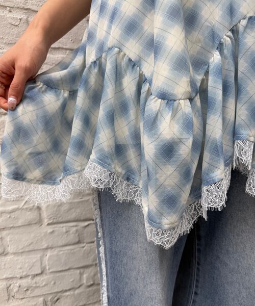 w closet(ダブルクローゼット)の「シアーチェックミニキャミOP(シャツ/ブラウス・レディース・ブラック/ブルー/ピンク・FREE)」の7枚目の写真