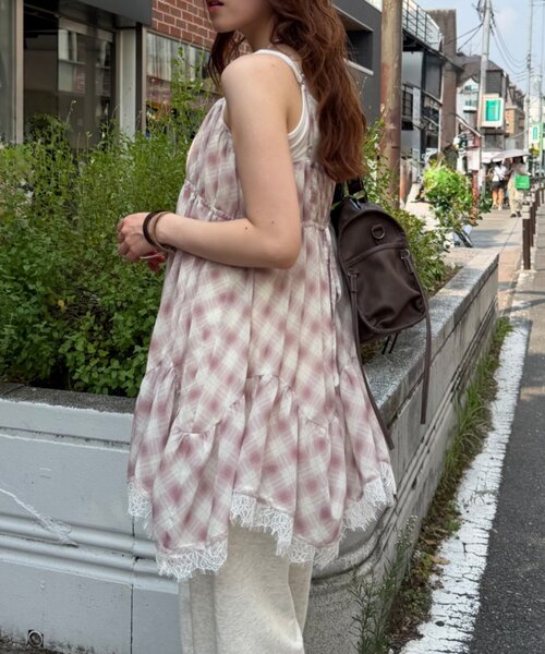 w closet(ダブルクローゼット)の「シアーチェックミニキャミOP(シャツ/ブラウス・レディース・ブラック/ブルー/ピンク・FREE)」の11枚目の写真