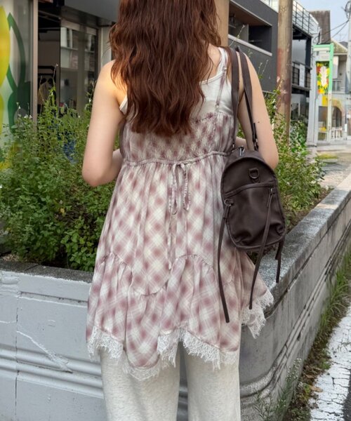 w closet(ダブルクローゼット)の「シアーチェックミニキャミOP(シャツ/ブラウス・レディース・ブラック/ブルー/ピンク・FREE)」の12枚目の写真