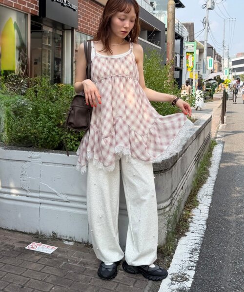 w closet(ダブルクローゼット)の「シアーチェックミニキャミOP(シャツ/ブラウス・レディース・ブラック/ブルー/ピンク・FREE)」の4枚目の写真