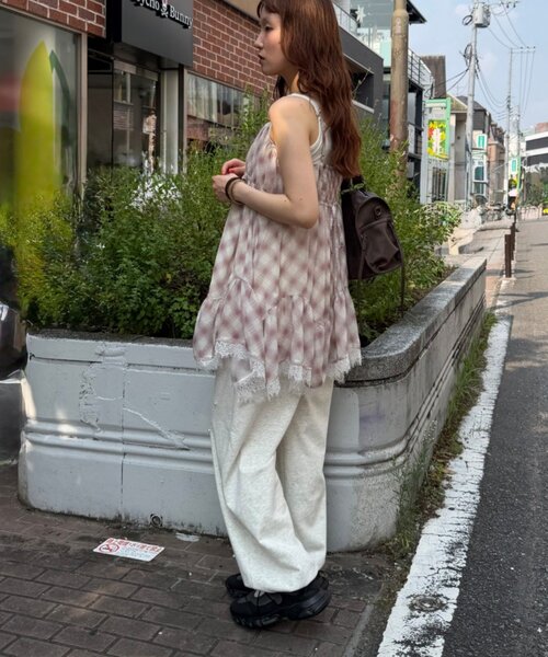 w closet(ダブルクローゼット)の「シアーチェックミニキャミOP(シャツ/ブラウス・レディース・ブラック/ブルー/ピンク・FREE)」の5枚目の写真