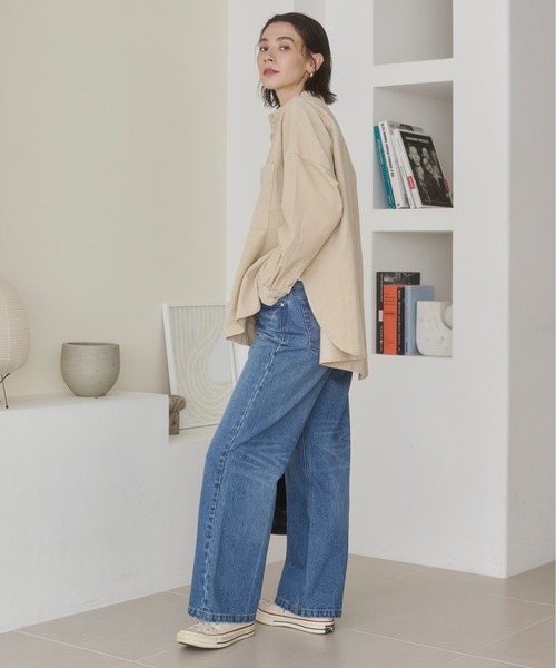 ANGIE(アンジー)の「オーバーサイズ コーデュロイ バンドカラーシャツ / 長袖 / 秋服(シャツ/ブラウス・レディース・アイボリー/ダークブラウン/ブラック・FREE)」の5枚目の写真