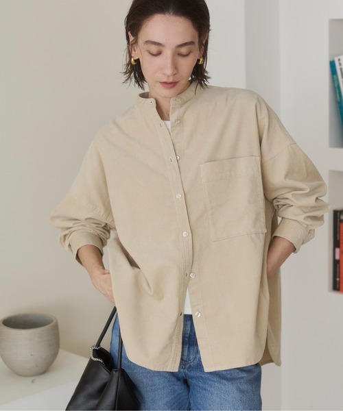 ANGIE(アンジー)の「オーバーサイズ コーデュロイ バンドカラーシャツ / 長袖 / 秋服(シャツ/ブラウス・レディース・アイボリー/ダークブラウン/ブラック・FREE)」の8枚目の写真