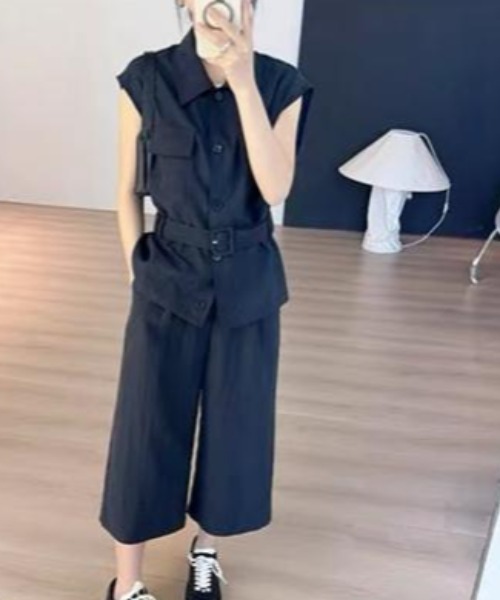 FAVORITO(ファヴォリート)の「ノースリーブトップスワイドパンツセットアップ(セットアップ・レディース・ネイビー/ホワイト・F)」の2枚目の写真