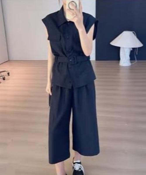 FAVORITO(ファヴォリート)の「ノースリーブトップスワイドパンツセットアップ(セットアップ・レディース・ネイビー/ホワイト・F)」の11枚目の写真