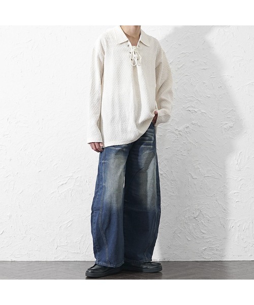 MinoriTY(マイノリティ)の「【MinoriTY】立体裁断バレルレッグデニム メンズ(デニムパンツ・メンズ・ブルー・M/L/XL)」の5枚目の写真